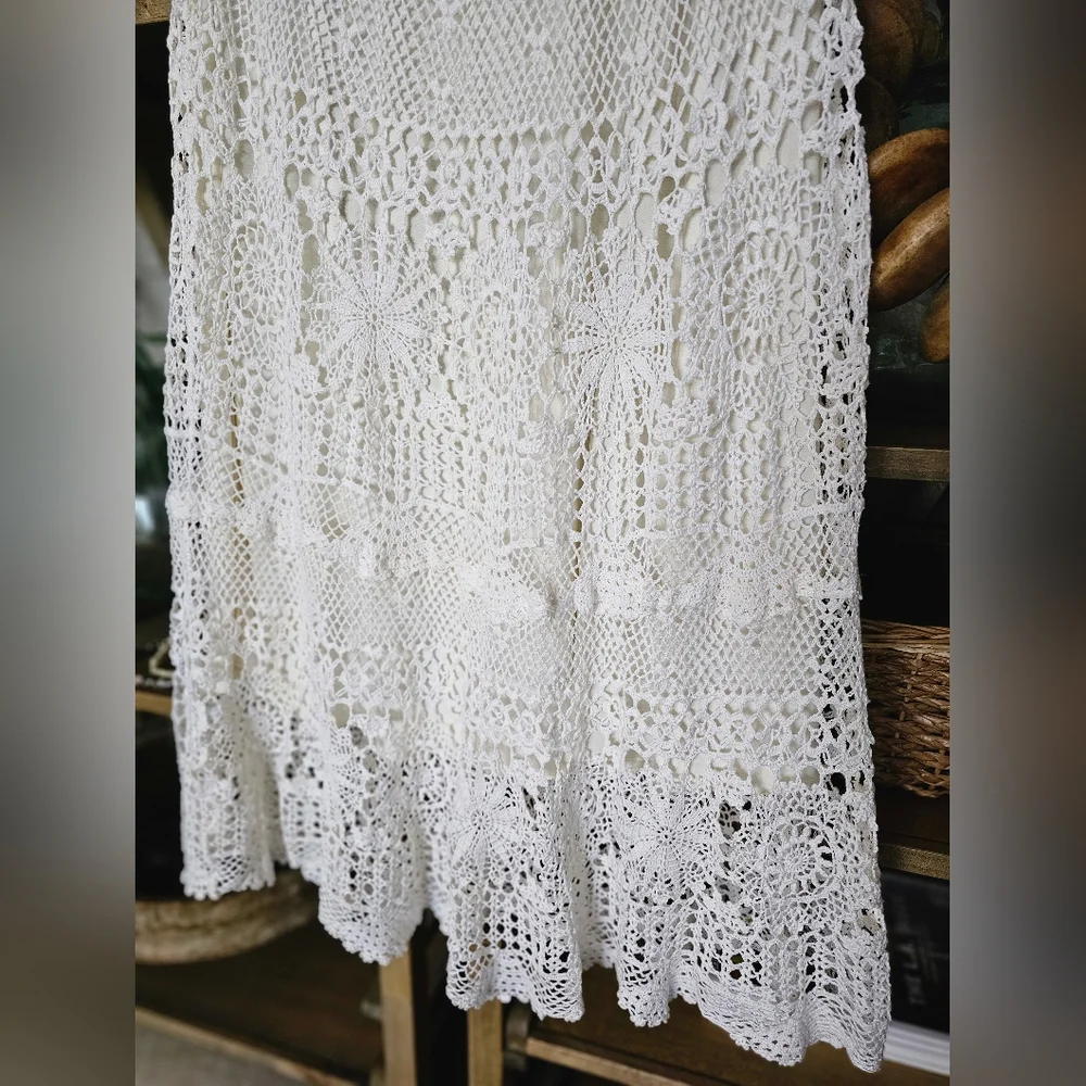 Pat Dahnke Made In Texas Cotton Crochet Maxi Skirt in Cream M/L - Picture 4 of 8